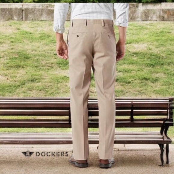 Dockers Classic Fit Khaki Tan Mens Straight Fit Flat Front Casual Straight Pants - Picture 3 of 10